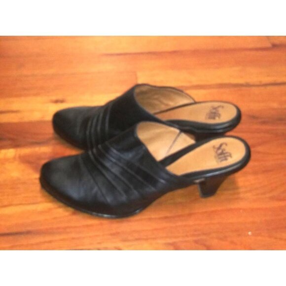 SOFFT Shoes Mules Women's 9.5M heels Black Leather Slip Ons EUC - Picture 6 of 8